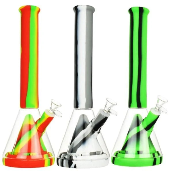 Trichrome Dual Silicone Glass Beaker Waterpipe – 35cm