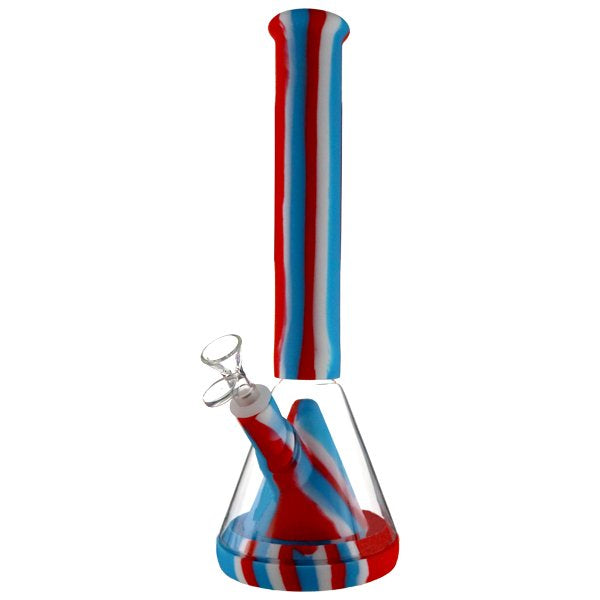 Trichrome Dual Silicone Glass Beaker Waterpipe – 35cm