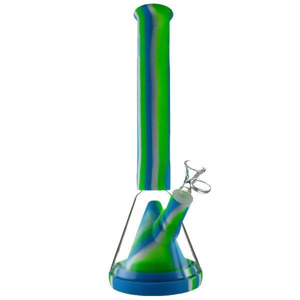 Trichrome Dual Silicone Glass Beaker Waterpipe – 35cm