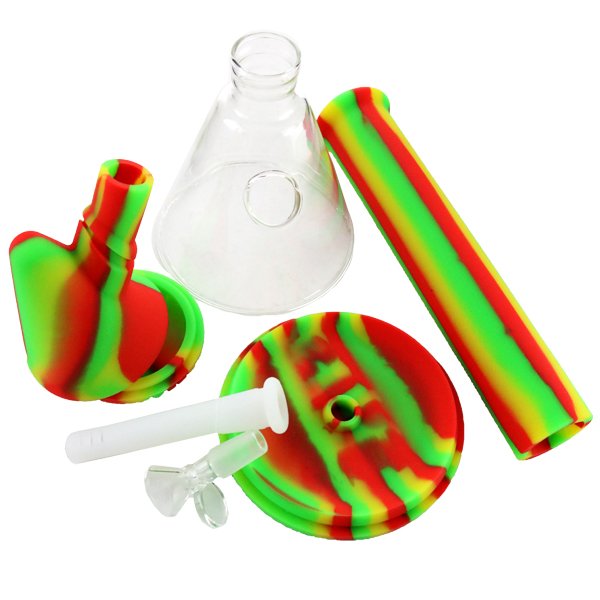 Trichrome Dual Silicone Glass Beaker Waterpipe – 35cm